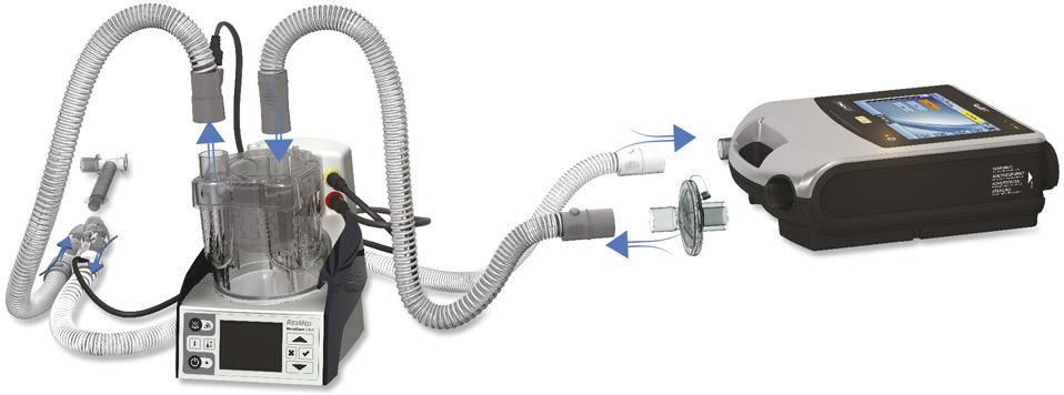 Accesorios Para conectar un humidificador a un circuito de paciente: 1. Conecte un extremo del tubo de aire al puerto inspiratorio del dispositivo. 2.