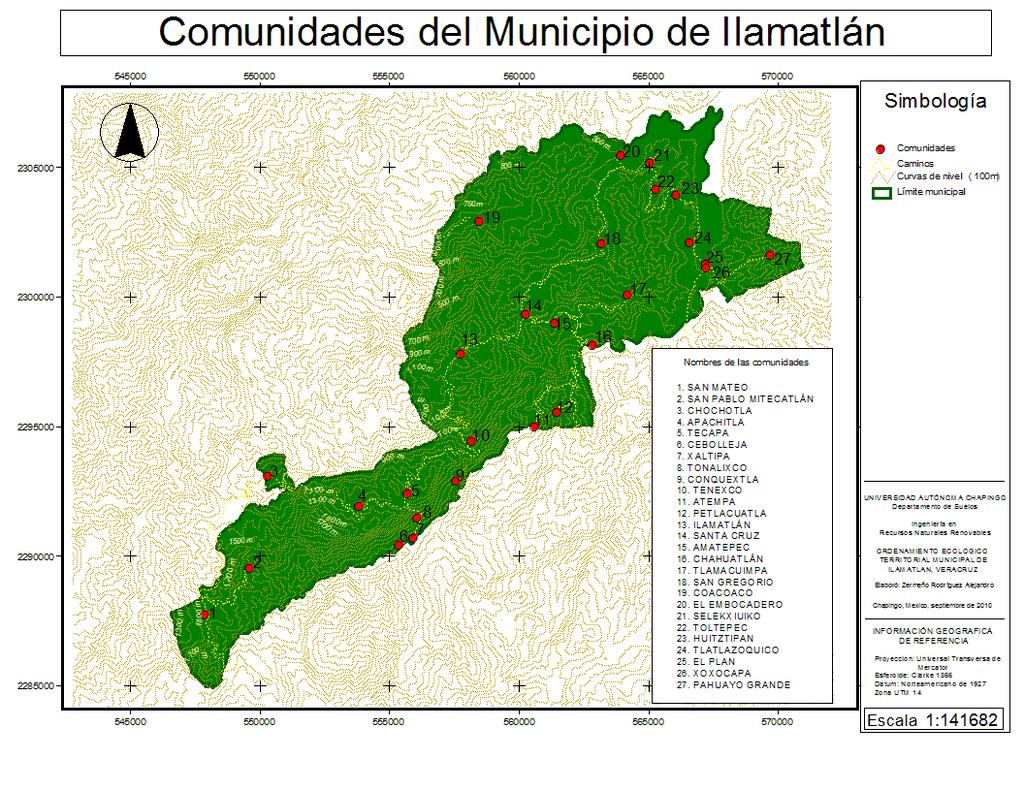 El municipio etá dipueto por la comunidade de San Mateo (1580 mnm), San Pablo Mitecatlán ( 1430 mnm), Apachitla (1340 mnm), Chochotla (1190 mnm), Cebolleja (670 mnm), Xaltipa (535 mnm), Amatepec (760