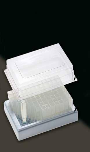 Sistema de archivo de muestras Consiste en un rack blanco con tapa transparente, con capacidad para 96 tubos (12 x 8) de 1,2 ml (1,1 ml con tapón).