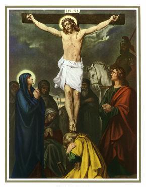 Duodécima estación Jesús muere en la cruz Considera cómo Jesús, después de tres horas de agonía, consumido de dolores y exhausto de fuerzas su cuerpo, inclina la cabeza y expía en la Cruz.