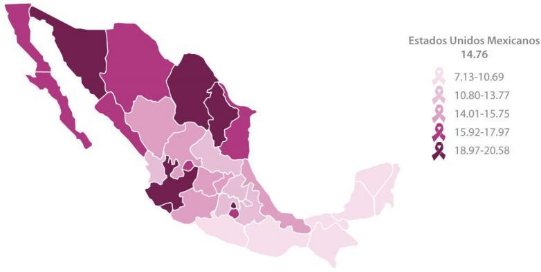 1.2 Cáncer de mama en México En México, el CM es la neoplasia más frecuente, seguida del de próstata y después por el cervicouterino.