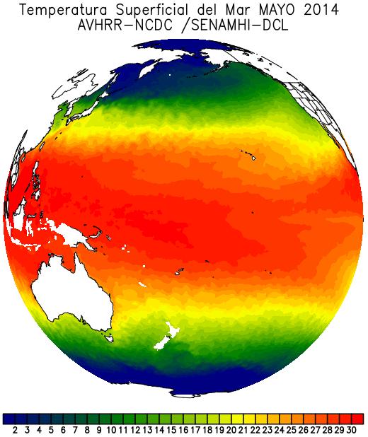 En el Pacífico oriental se manifestó el mayor incremento de la TSM frente a las costas de Ecuador y norte de Perú, debido al arribo de la onda Kelvin y