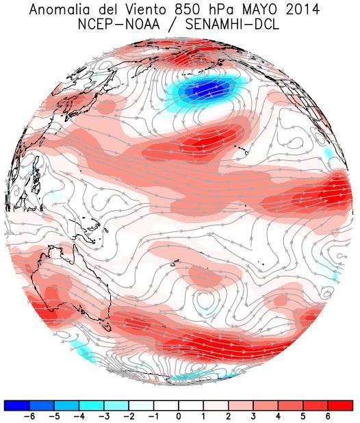 (rojo); sin embargo estas anomalías fueron menores a las observadas en meses pasados.