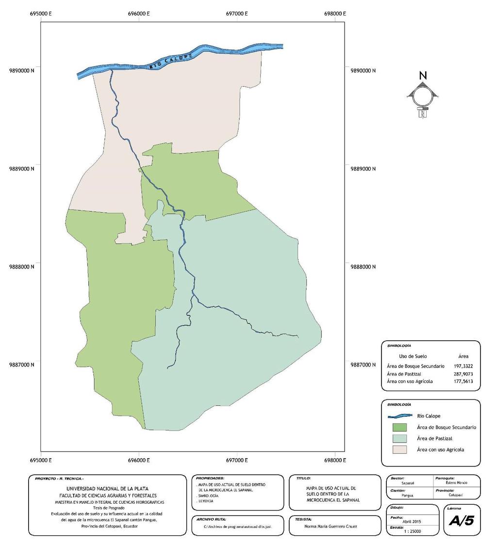 FIGURA 5: Mapa de uso actual de suelo de la microcuenca El Sapanal. Fuente: Guerrero, 2014.