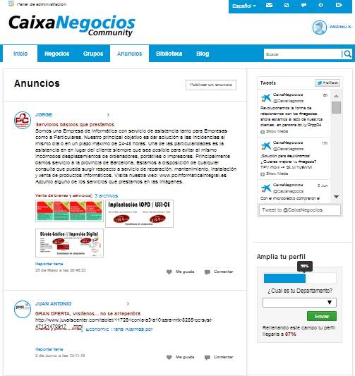 CaixaNegocios Community: Sección Anuncios Clasificación de los anuncios en: Venta de bienes y servicios Búsqueda de proveedores y distribuidores Ofertas de trabajo