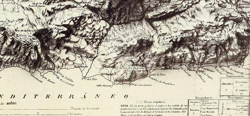 Para hallar la estructura completa del delta y de la costa de Granada, se puede ir al mapa geológico de Granada de 1884. Figura 6.