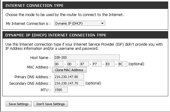 Paso No. 4 configuraciones si su proveedor le entrega IP Dinámica Seleccione la opción Dynamic IP Address en la ventana de configuración. Luego de un clic en el botón SETTINGS.
