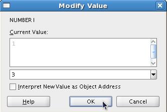 en el menú de acceso directo. Aparece la ventana Modify Value. Aparece el valor actual de la variable.