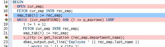 Depuración de emp_list: Ejecución de Step Over en el Código 1 F8 2 F8 Step Over (F8): ejecuta el cursor (lo mismo que F7), pero no se transfiere el control para abrir el código del cursor Herramienta