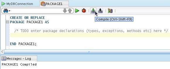 1 Creación de la Especificación del Paquete: mediante SQL Developer 7 2 6 3 4 Introducir declaraciones del paquete Creación de la