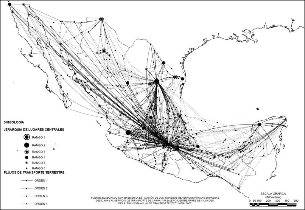 2. México: País Urbano-Metropolitano Los flujos de transporte terrestre en el Sistema Urbano nacional (SUN) muestran: - Tendencia a la híperconcentración económica y de población en las regiones: