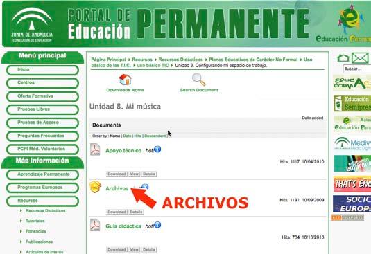 http://www.juntadeandalucia.es/educacion/permanente Una vez aquí, se deben seguir estos pasos: 1. Pulsa el botón RECURSOS que hay en el lado izquierdo de la página. 2.