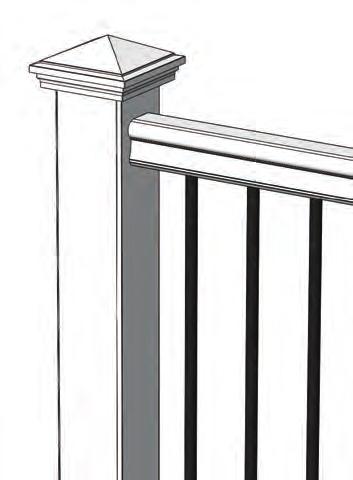 Coloque las barras y balaustres montados entre los postes y sobre los soportes inferiores fijados previamente.