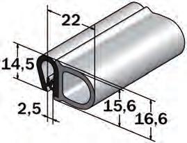 Enganche garantizado : 1-4 mm Serraggio garantito : 1-4 mm 121 843 50 Clip armado, tubo celular Profilo copri bordo rinforzato in, tubolare in gomma-spugna