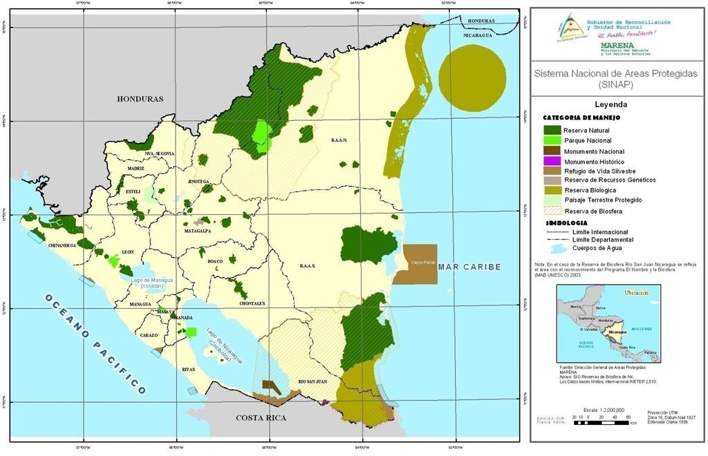 Cobertura de Areas Protegidas: 72 Areas Protegidas de Nicaragua Source: Nicaragua s Action Plan for Implementation