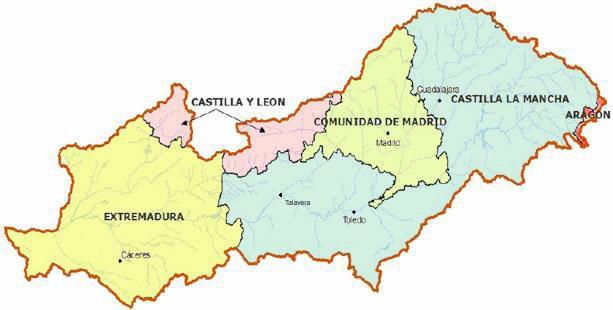 1. Cuenca del Tajo en España Es la más poblada de la península (10 millones de habitantes, 7 en España y 3 en Portugal). Es la tercera cuenca con más superficie (80.
