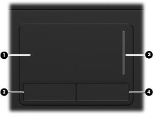 Componentes de la parte superior Dispositivos señaladores Componente Descripción (1) TouchPad* Permite mover el puntero y seleccionar o activar elementos en la pantalla.