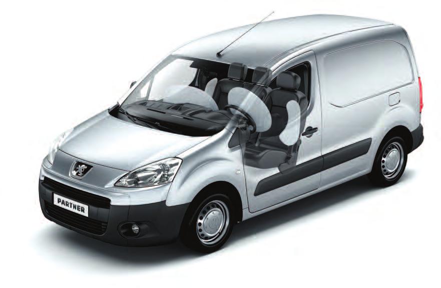 Airbags Además del airbag de conductor, el Peugeot Partner puede disponer en opción de un airbag de pasajero doble, en caso de configuración con asiento continuo Multi- Flex, y de airbags laterales