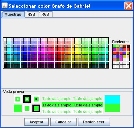 96 CAPÍTULO 5. MANUAL DE USUARIO tana, se hace clic en el botón del elemento que se desea modificar. Entonces, la aplicación muestra una paleta de colores como la de la Figura 5.