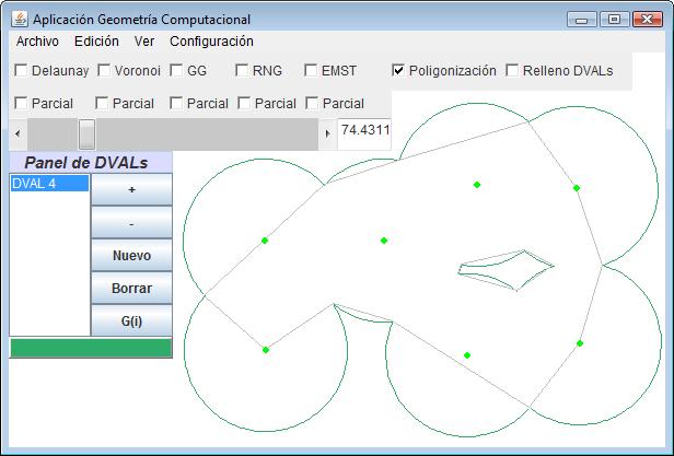 Para visualizarla el usuario debe activar la casilla Poligonización, situada en el panel de grafos (ver Figura 5.5), o pulsar la tecla de acceso rápido p. En la Figura 5.