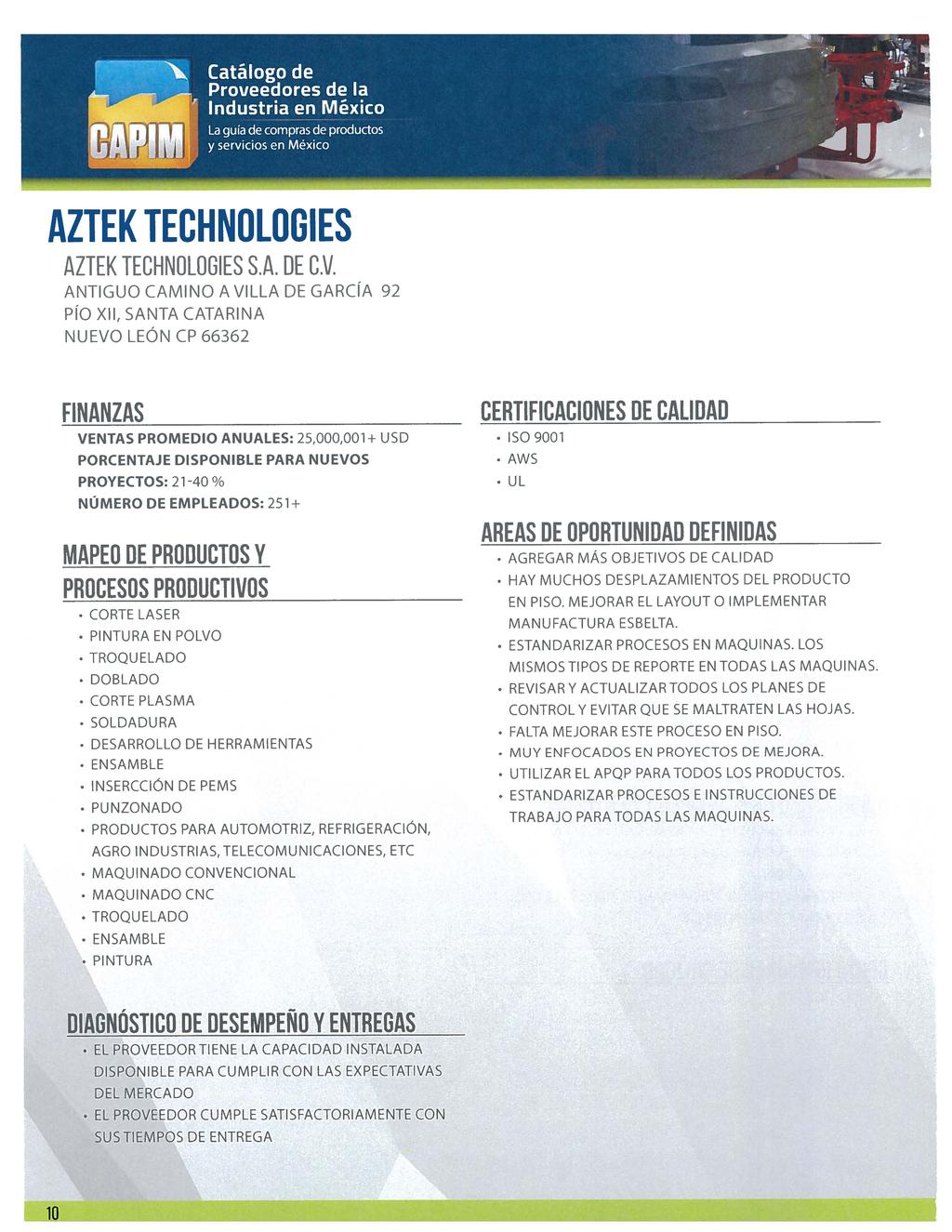 AZTEK TECHNOLOGIES AZTEK TECHNOLOGIES S.A. OE C.V.