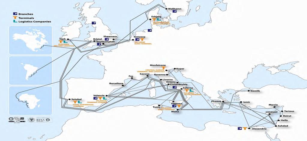 Lineas Euro-Aegean y Euro-Med: Transporte Ro-Ro, Coches y Contenedores en Norte Europa y Mediterráneo Salen de Valencia con frecuencia semanal, buques car-carrier y multi-purpose que conectan los