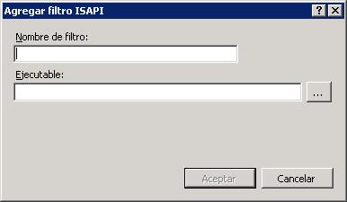 Pulsamos la opción Agregar situada en el panel derecho y se aparecerá la siguiente ventana: Escribimos un nombre para el Filtro ISAPI (por ejemplo, AP_Authentication)
