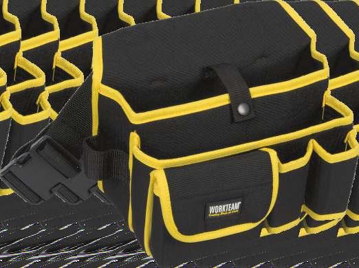 Bolso exterior con velcro. Bies a contraste. Dimensiones: 28x24x14cm. Multi-pockets tool belt with different openings.
