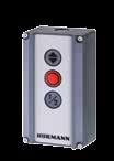 Complementos Pulsadores Pulsador DTH R Para el control separado de los dos sentidos de marcha, con pulsador de parada separado, Índice de protección: IP 65 Medidas: 90 160 55 mm (An Al Pr) Para los