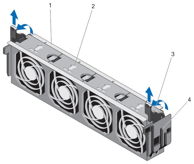 Ilustración 28. Extracción y sustitución del conjunto de ventiladores de refrigeración 1. conjunto de ventiladores de refrigeración 2. ventiladores de refrigeración (4) 3.