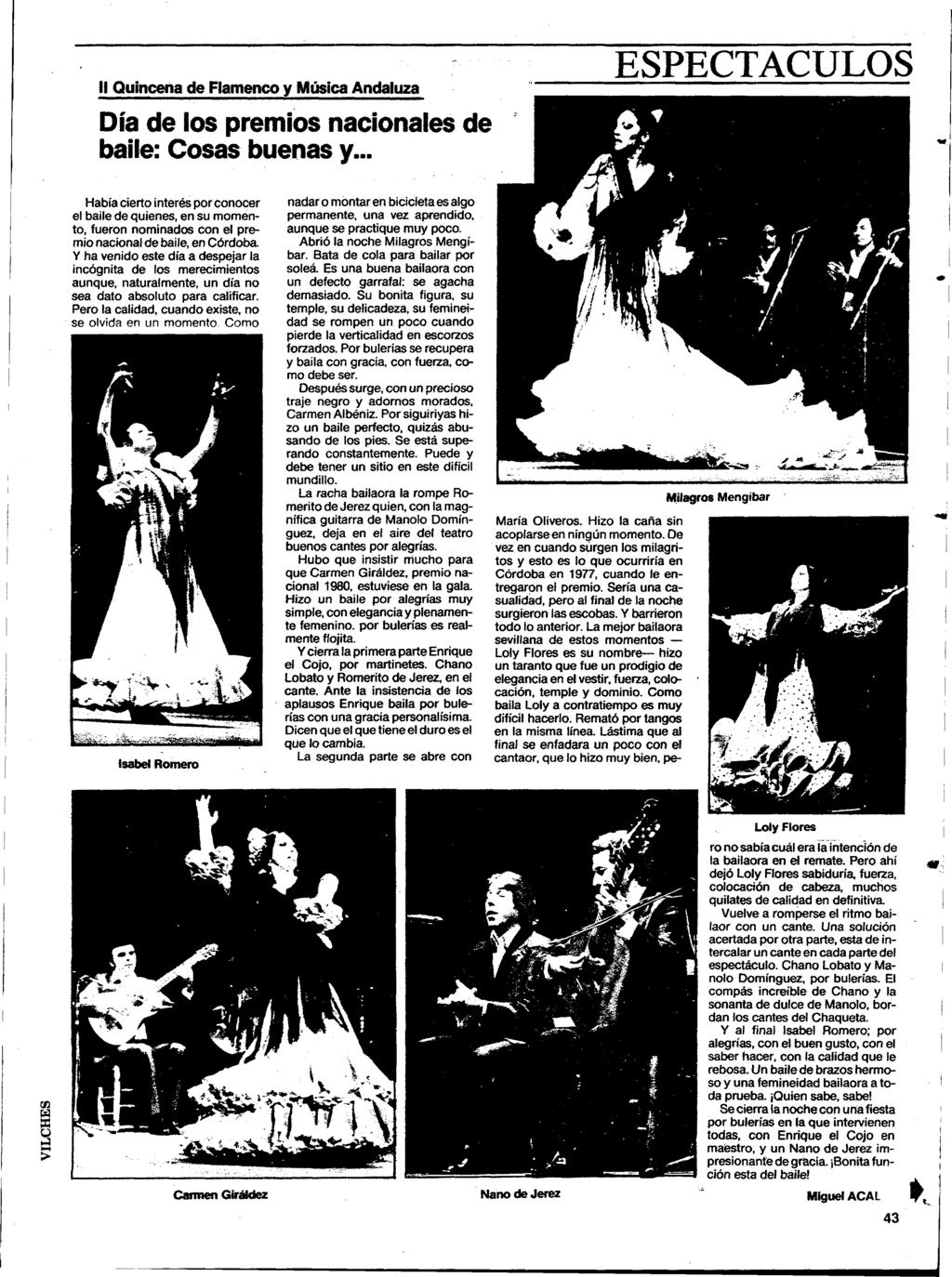 H Quincena de Flamenco y Música Andaluza Día de los premios nacionales de baile: Cosas buenas y.
