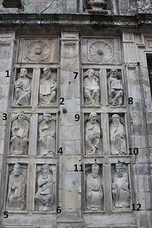 El Coro Pétreo El Coro consta de 24 figuras de piedra tallada con las figuras de profetas y apóstoles que encierran la fachada exterior de la entrada que