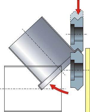 Rodillos para pliegue doble oblicuo Aplicación Conexión de dos tubos Un tubo tendrá un pliegue doble y el otro una pestaña. Se puede cerrar conlos rodillos de unión de conducto.