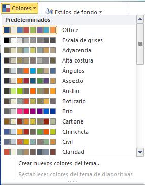 Sin embargo, existe cierta flexibilidad a la hora de escoger la paleta de colores de nuestra presentación.