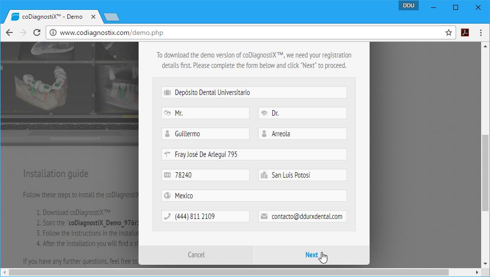 Llene el formulario de registro con su información personal y haga clic en el botón Next. Imagen 7.