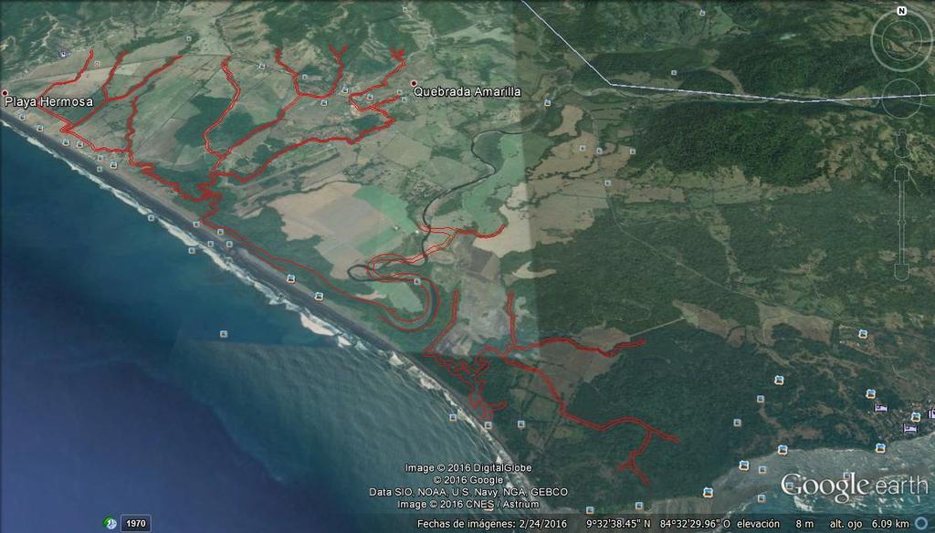 línea costera, los ríos y sus márgenes y los límites del manglar con las zonas agropecuarias.