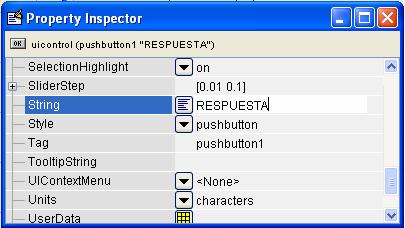 Editar componente. Podemos cambiar el nombre con el que aparecerá la función del pushbutton en el m-file, simplemente editando el campo Tag.