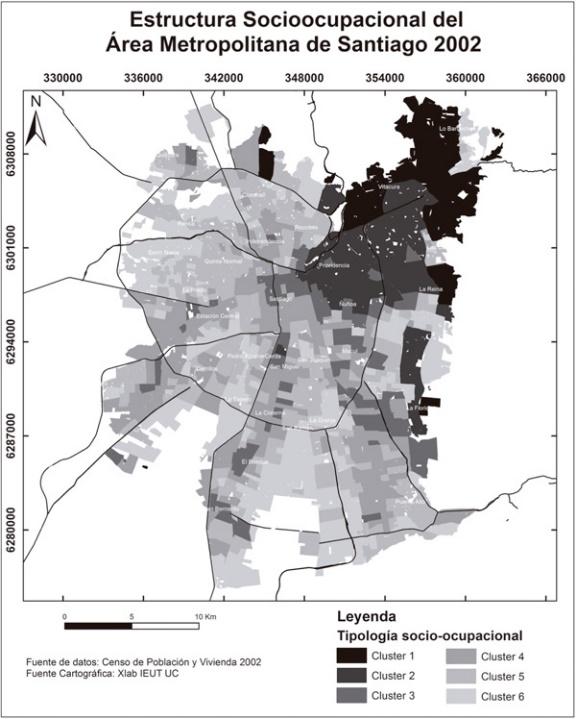 Mapa N 1: Estructura Socio ocupacional en Santiago Fuente: Link, Valenzuela, Fuentes, 2015. 3. Estrategias para articular trabajo y sociedad en las ciudades chilenas.