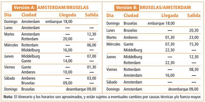 AMSTERDAM/BRUSELAS (8 días/7n) 2017 Fechas de salida: Mayo 14 y 28; Junio 11 y 25; Julio 9 y 23; Agosto 6 y 20; Septiembre y 17 Día 1º Amsterdam Domingo Cena a bordo.