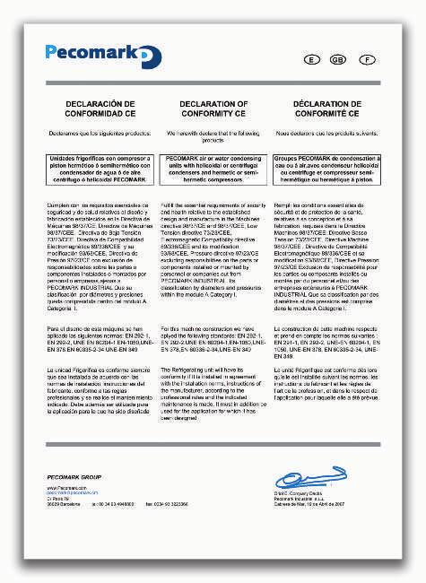 Certificado / Certificat Unidades Condensadoras equipadas Groupes de Condensation équipés 2 Las características que figuran en este catálogo pueden ser modificadas como consecuencia de mejoras
