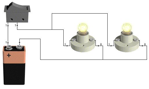 En la siguiente figura se observa un ejemplo de circuito en serie: CARACTERÍSTICAS DE UN CIRCUITO EN SERIE Figura 3 - Esquema de circuito en serie - La misma intensidad de corriente pasa por cada una