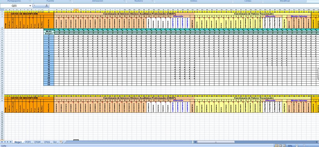 En la celda A40 pegamos los datos Ilustración 20: Hoja de Excel para calcular de manera automática En la Ilustración 23 podemos ver una columna de valores numéricos en azul (A) que son los valores de
