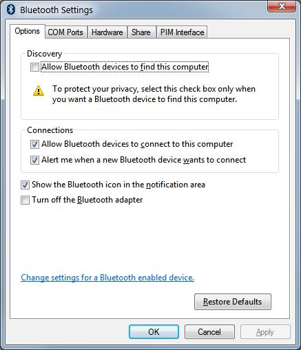 Configuración Configuración de la opción Bluetooth 47 3. Pase el puntero del mouse sobre el icono de Bluetooth para que se resalte.