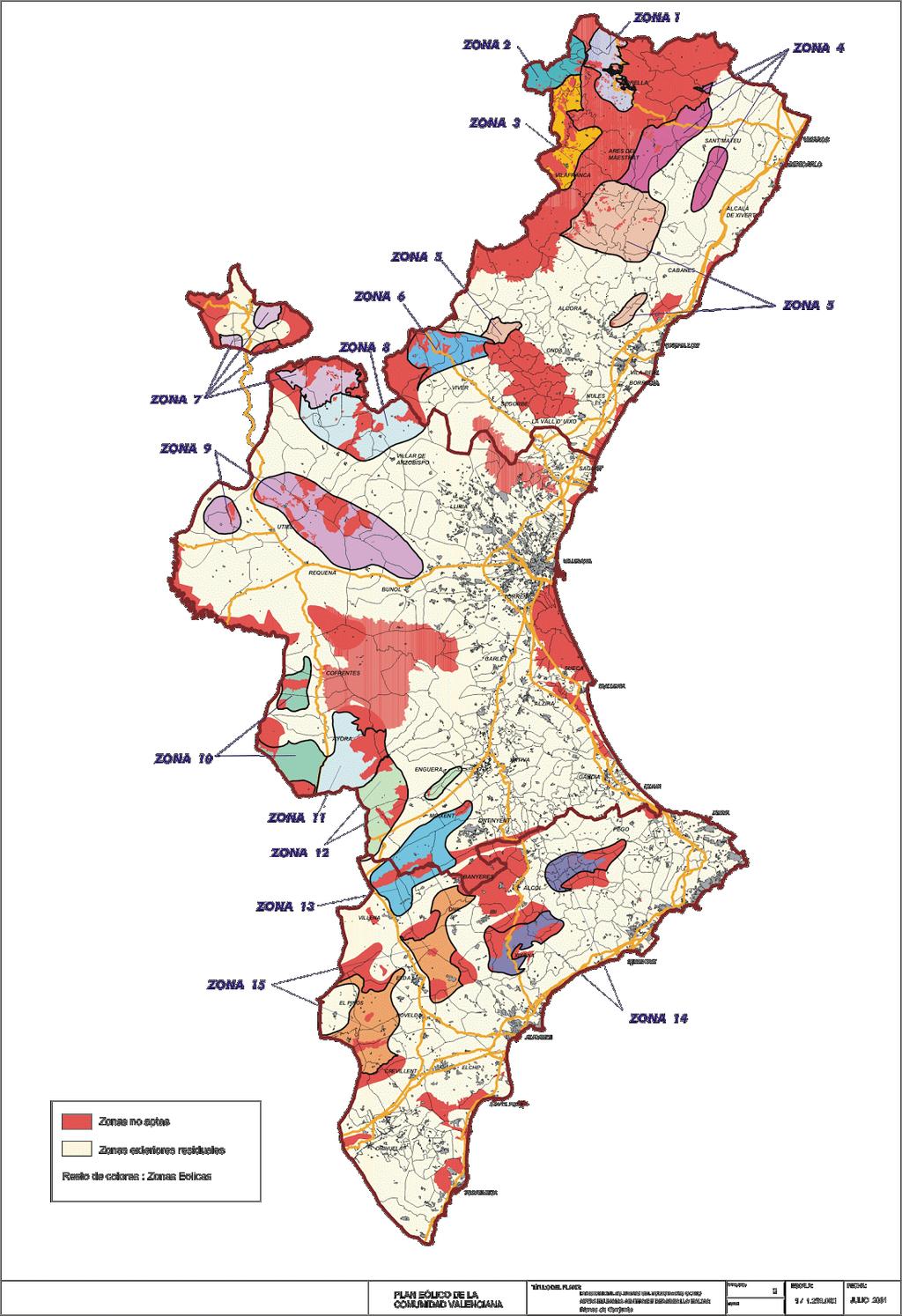 Figura 17. Mapa del Plan Eólico de la Comunidad Valenciana.