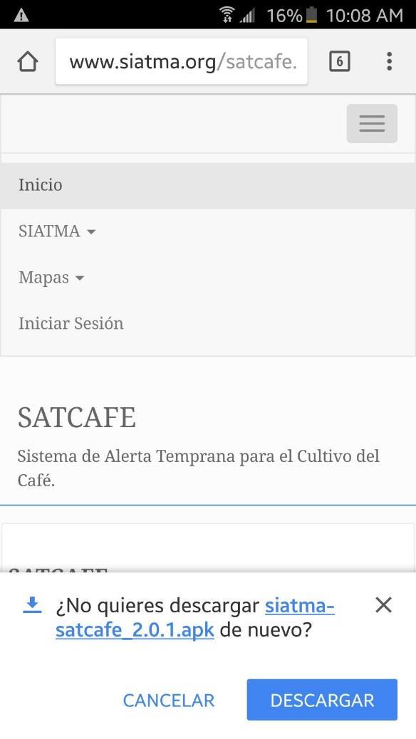 Fig. 1. Proceso de instalación de la aplicación móvil Siatma Satcafé.
