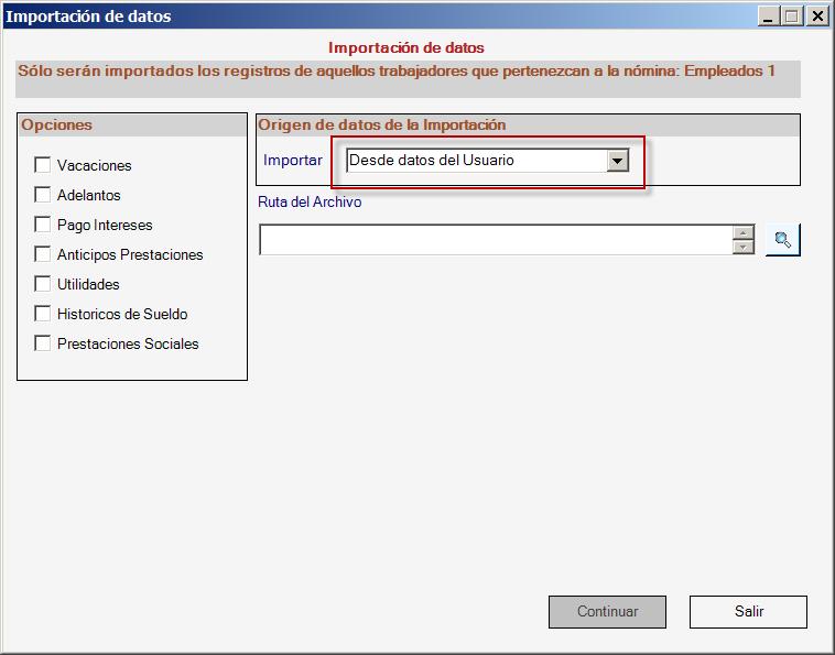 Importación de Datos desde archivo txt a Nómina Windows Para importar datos desde un archivo txt al Nómina Windows debe realizar los siguientes pasos: Entre al programa Nómina Windows y vaya al