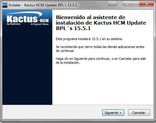 Descomprimir el ejecutable, Elimine el acceso directo del Menú de Kactus y ejecute localmente el Update