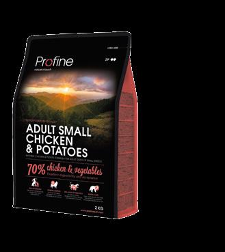 La receta baja en cereales de Profine es única: combina patatas de fácil digestión, tomates y maíz.