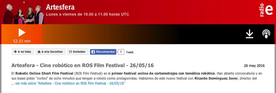 Exterior RNE Cine Robótico en ROS Film Festival http://www.rtve.
