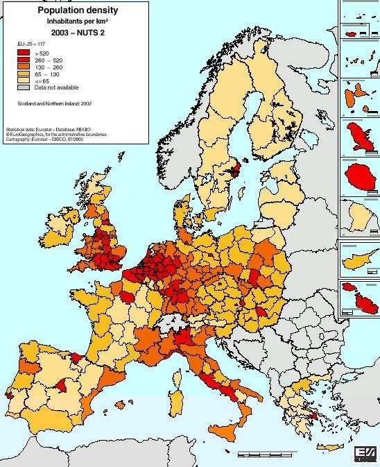 CARACTERÍSTICAS DE ESPAÑA: Comparación con el entorno europeo España es un país poco poblado en el contexto de la Unión Europea. Con 45.200.